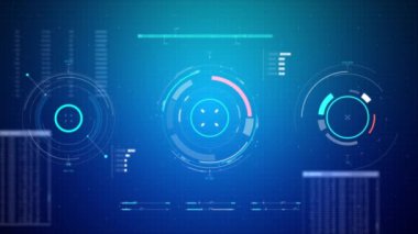 3D Rending Universal Technology Line ve frame Video fütüristik HUD baş ekran arayüzü şablonunu temel geometri çizgisi elemanıyla örtüyor. Görüntü şablonu geniş ekran görünüm oranı