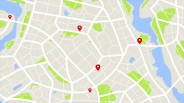 Yolları ve sokakları olan bir kasaba haritası. Daireler varış noktalarını rastgele numaralarla gösteriyor. Siber teknoloji ve gelecekçi konsept için