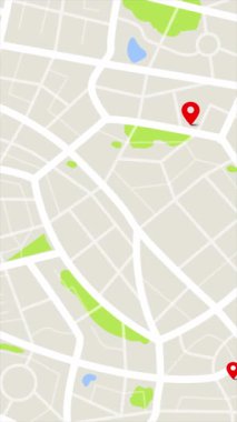 Dikey video yol ve sokakları olan bir kasaba haritası. Hedefleri rastgele numaralarla belirt. Siber teknoloji ve gelecekçi konsept için
