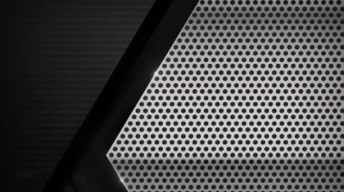 Soyut arka plan modern siyah köşegen panelleri ile gümüş metalik yüzeyi deldi. Otomotiv, endüstriyel ya da bilim kurgu teknolojileri için mükemmel. Metalik ızgara doku elementleri