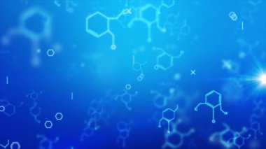 Parlayan kimya zinciri ile gelecekteki dijital sağlık arayüzü ve moleküler yapılar tıp ve teknolojideki yeniliği sembolize ediyor..