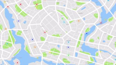 Yolları ve daireleri olan bir kasaba haritası siber teknoloji ve fütüristik konsept için rastgele numaralar içeren varış noktalarını gösteriyor.