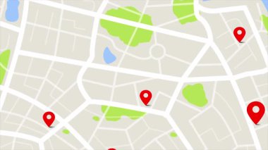 Yolları ve sokakları olan bir kasaba haritası. Daireler varış noktalarını rastgele numaralarla gösteriyor. Siber teknoloji ve gelecekçi konsept için