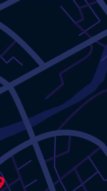 Dikey video 3D akıllı şehir haritası GPS navigasyon kentsel teknolojisi ve gelecekçi şehir kavramları için parlayan veri noktaları ve konum belirleyicileri ile