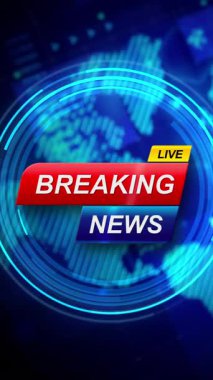 Dikey video flaş haber logosu Breaking News logo animasyonu fütüristik teknoloji soyut arka planına sahip animasyon şablonu. Soyut teknoloji arka planına sahip televizyon yayını ve sosyal medya platformu şablonu