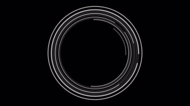 Siyah zemin üzerinde fütüristik HUD tarzı dijital eşmerkezli dairelerin döngü animasyonu. Bilim kurgu, teknoloji veya hareket grafik tasarımı için mükemmel.