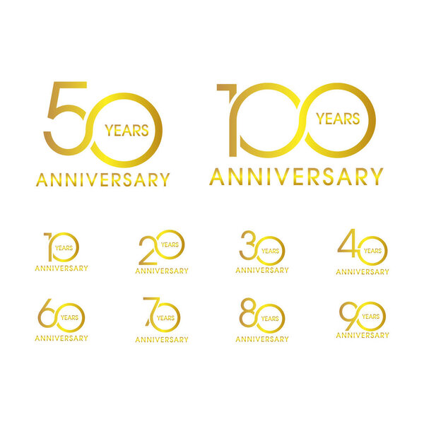 set 10,20,30,40,50,60,70,80,90 anniversary years simple line shape unique