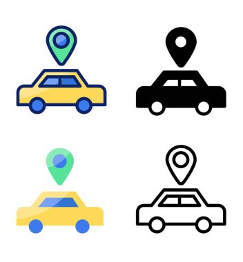 Araba konumu, GPS, işaret ve konum simgeleri. vektör