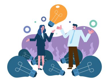 İş ekibi iş büyümesi için fikirler buluyor. İş yaratıcılığı konsepti. Düz illüstrasyon vektör tasarımı