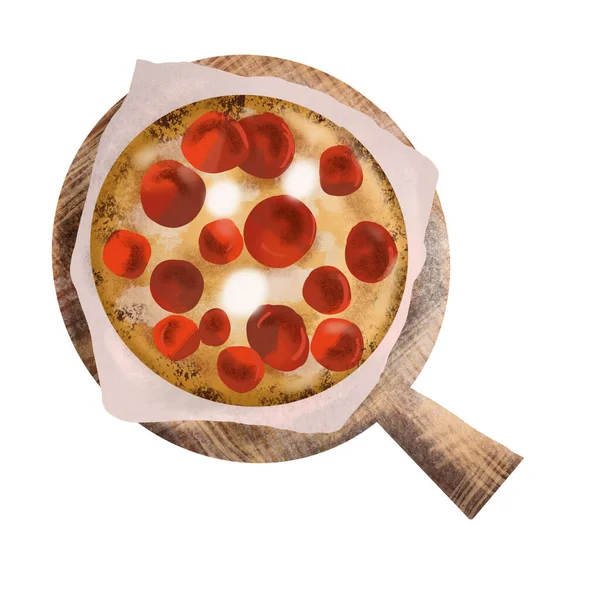 Pizza Akvarell Handritad Stil Isolera Vit Bakgrund — Stockfoto