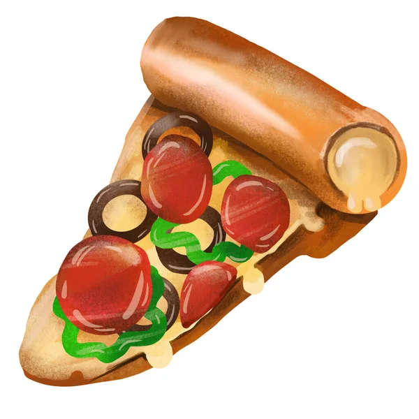 Pizza Akvarel Ručně Kreslený Styl Izolovat Bílém Pozadí — Stock fotografie