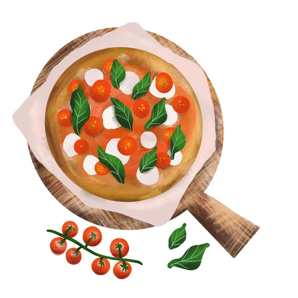Pizza Akvarel Ručně Kreslený Styl Izolovat Bílém Pozadí — Stock fotografie