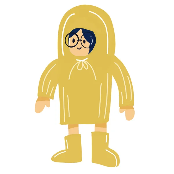 Cute Kid Wearing Rain Coat Rainy Season Character Design Isolate — Stock Photo, Image