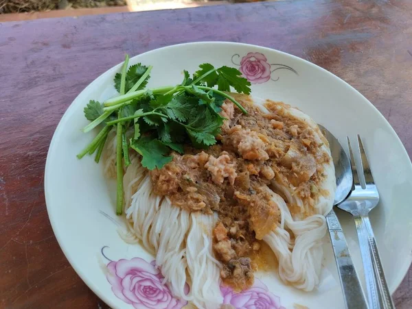 Délicieux Nouilles Chinoises Style Cuisine Thaïlandaise — Photo