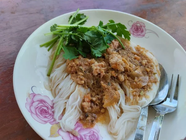 Pyszne Chiński Makaron Tajski Jedzenie Gotowanie Styl — Zdjęcie stockowe