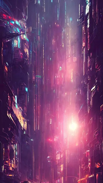 Sci-fi exterior of the city of the future, cyberpunk. Illustration, concept art.