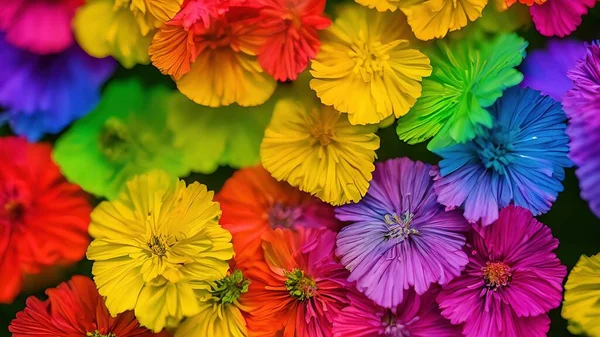 Rainbow flowers, macro photography, illustration