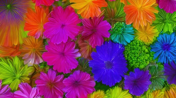 Rainbow flowers, macro photography, illustration