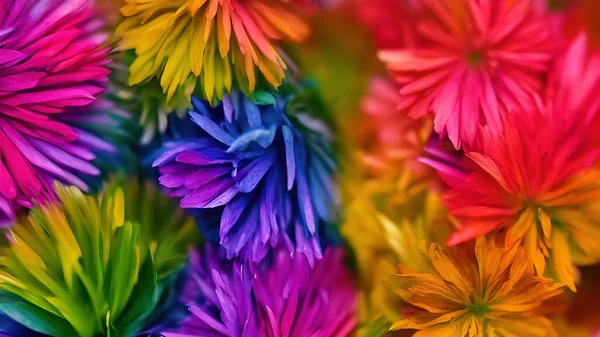 Rainbow flowers, macro photography, illustration