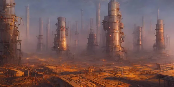 Industrial area, cities of the future. Illustration, concept art.
