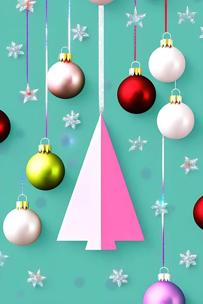 New Year\'s Eve backdrop. Christmas tree on a string. Balloons and New Year\'s mood.