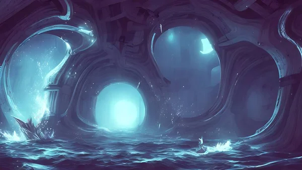 A portal to the void deep below the mariana trench, Illustration. Concept Art.