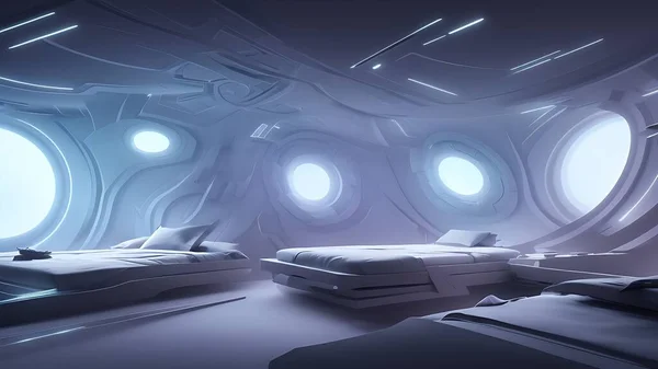 The bedroom of a spaceship. Concept of a futuristic bedroom.