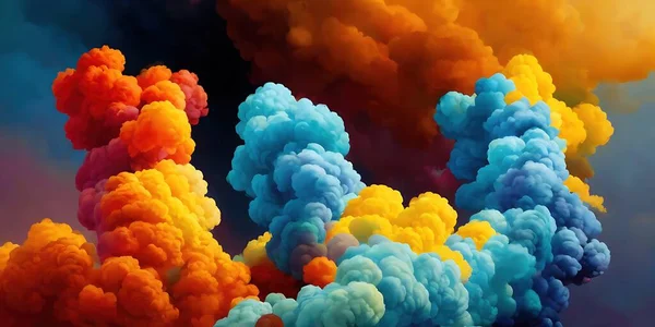 Multicolored clouds of smoke. Toxic color, cartoon composition.