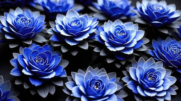 Blue Flowers, Abstract Art Illustration. Pattern of Blue Flowers.