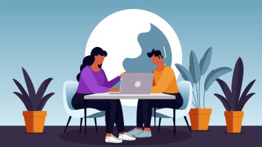 Ay, yıldızlar ve bulutlu peri evlerinin temsilcisi. Çizgi tasarımı. Renkli. Özet