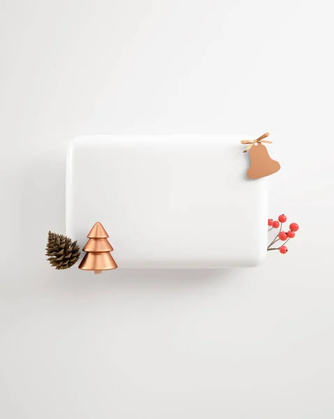 Modelo Caixa Texto Mensagem Natal Com Ornamentos Festivos Fundo Branco — Fotografia de Stock