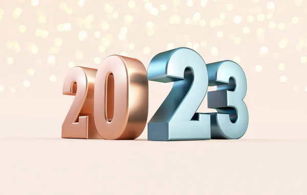 Happy 2023 New Year Banner Template Metallic Numbers Cream Background — Stock Photo, Image