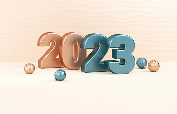 Ευτυχισμένο 2023 Νέο Έτος Flyer Φόντο Μεταλλικούς Αριθμούς Και Εορταστικά — Φωτογραφία Αρχείου