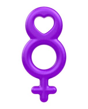 Isolated Womens Day purple icon with March 8 and female symbol on white background in 3D illustration
