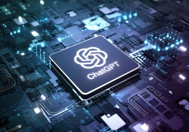 Valencia, İspanya - Nisan 2023: ChatGPT yonga seti işlemci konsepti, Yapay Zeka sohbet robotu OpenAI, makine öğrenme ve fütüristik teknoloji tarafından geliştirildi