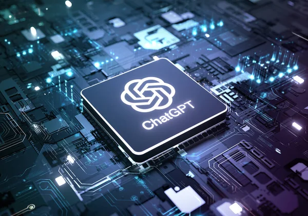 Valencia, İspanya - Nisan 2023: ChatGPT yonga seti işlemci konsepti, Yapay Zeka sohbet robotu OpenAI, makine öğrenme ve fütüristik teknoloji tarafından geliştirildi