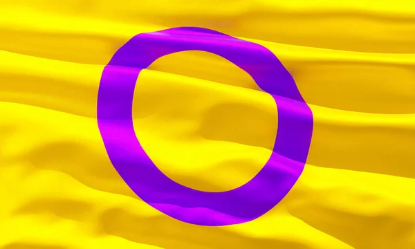 Intersex flag closeup view background for LGBTQIA+ Pride month, sexuality freedom, love diversity celebration and the fight for human rights in 3D illustration