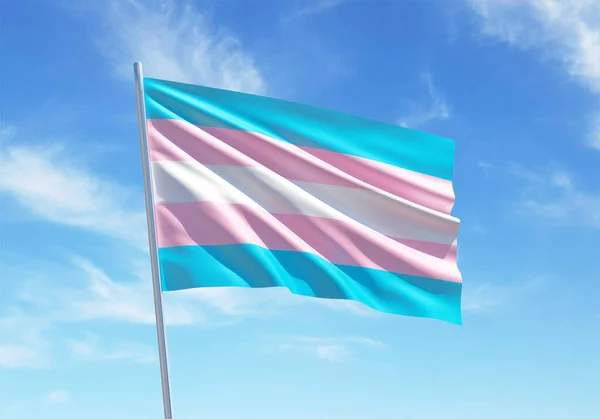 Lgbtqia プライド月 セクシュアリティの自由 愛の多様性のお祝いと3Dイラストの人権のための戦いのための青い空の背景に手を振ってトランスジェンダーのフラグ — ストック写真