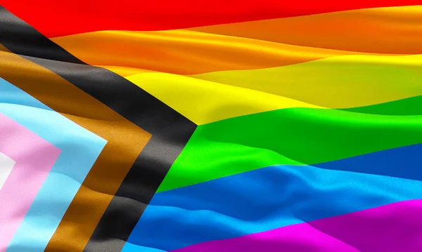 Progress Pride Flag Closeup View Background Lgbtqia Mês Orgulho Liberdade — Fotografia de Stock