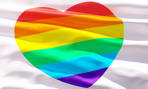 Pride rainbow heart flag closeup view background for LGBTQIA+ Pride month, sexuality freedom, love diversity celebration and the fight for human rights in 3D illustration