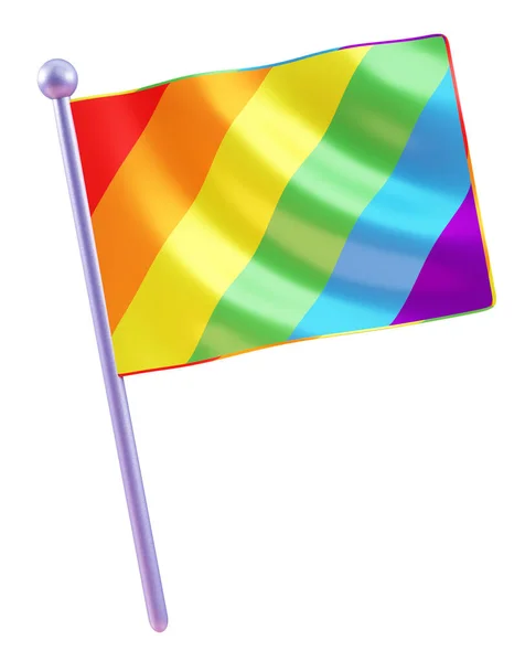 Lgbtqia プライドのための白い背景に孤立した虹の旗 オブジェクトを3Dイラストで切り取る — ストック写真