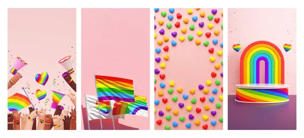 Μήνας Pride Social Media Ιστορίες Δημοσιεύσεις Συλλογή Διαφημίσεων Κάθετα Πρότυπα — Φωτογραφία Αρχείου