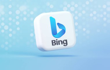 Valencia, İspanya - Mayıs 2023: Bing Chat, güçlü yapay zeka teknolojisi ChatGPT 'ye dayanan Microsoft' tan bir yapay zeka sohbet robotu. İzole edilmiş üç boyutlu simge