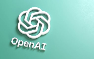 Valencia, İspanya - Mayıs 2023: Valencia, İspanya - Mayıs 2023: OpenAI, ChatGPT, GPT-4 veya Dall-E 2 geliştiren yapay zeka araştırma şirketidir. Bir yüzeyde izole edilmiş 3D logo ve kopyalama alanı
