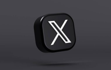 Valencia, İspanya - Temmuz 2023: X uygulaması 3D renkte koyu renk arkaplan üzerinde yüzen logo. X, Elon Musk 'a ait Twitter sosyal ağının yeni adı ve logosu.