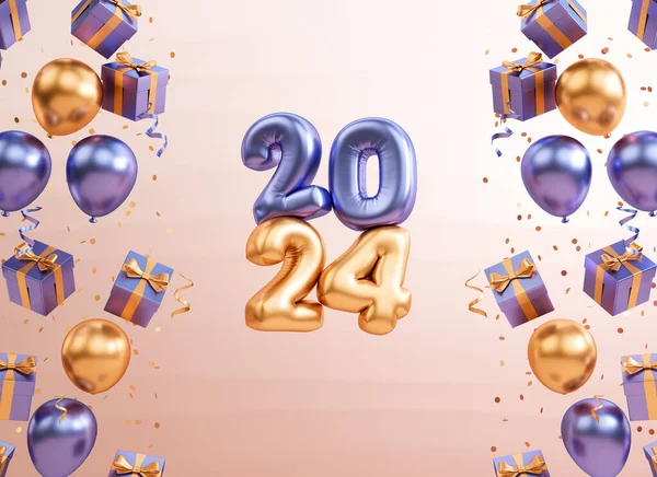 Feliz Ano Novo 2024 Modelo Banner Festivo Com Números Flutuantes Fotos De Bancos De Imagens