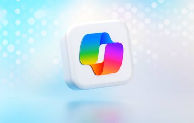 Valencia, İspanya - Ocak 2024: Microsoft Copilot, Yapay Zeka ile Microsoft 365 uygulamaları üzerinde çalışır. Yeni uygulama logosu 3 boyutlu görüntülemede izole edilmiş simge