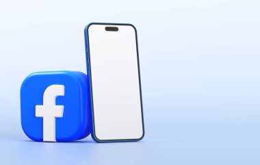Valencia, İspanya - Şubat 2024: Sosyal medya pazarlama şablonu için cep telefonu modeli olan Facebook uygulama simgesi. Facebook popüler bir sosyal ağ ve uygulama hizmetidir.