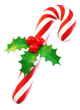 Şeffaf bir arkaplanda izole edilmiş Noel şekeri kamışı. 3 boyutlu karikatür çiziminde nesneyi kes