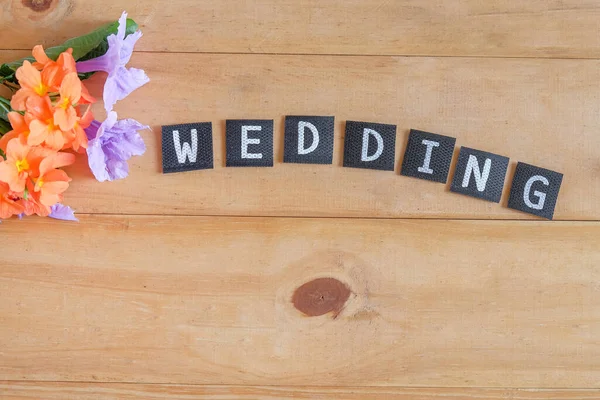 Esküvői Szöveg Asztalon Szerelem Koncepció — Stock Fotó